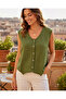 Women's 100% Cotton Muslin V-Neck Buttoned Sleeveless Blouse Summer Shirt - 2