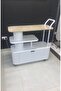 Luxury Marble & Wood Bar Cart – Modern White & Beige Serving Trolley with Storage Cabinet, Multi-Level Shelves - 4