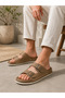 Men's Double Buckle Mink Slippers Faux Leather Anatomical Sole Daily Summer Slippers - 2