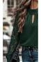 Women’s Long Sleeve Blouse with Chest Cutout Detail, Turtleneck, Mesh Sleeves, Sandy Fabric - 3