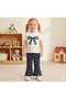 Girl's Ribbon Detailed Spanish Flared Pants and T-Shirt 2-Piece Set 2-8 Years Old