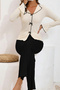 Women's Bowknot Long Sleeve Ecru Top Black Bottom Pajama Set - 5