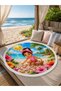 Tropical Flowers 150 cm Round Children's Beach Towel Tropical Flower Patterned Girl's Towel - 2