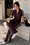 Zipper Collar Stripe Detailed Double Suit Loose Cut Wide Leg Women's Suit My3535