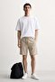 Men's tie waist dot pattern shorts - beige