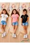 Summer Double Heart, Single Heart Cloud, Heart and Stars Printed Girls' Black, White, Pink Colors 3-Piece T-Shirt Set - 2