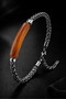 Men's Steel Bracelet with Natural Brown Agate Stone and Braided Chain