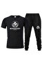 Unisex Black Balance Printed Tshirt Black Summer Tracksuit Set
