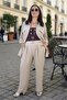 Foldable Sleeves, Buttoned Long Shirt, Wide Elastic Waist, Pocketed Pants, Thin Summer Fabric, Plus Size, Two-Piece Set - 3