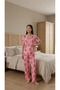 Women's Pink Bow Patterned Buttoned Pajama Set - 2