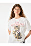 Chain Necklace Detailed Short Sleeve Crew Neck Cat Printed T-Shirt - 2