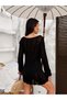 Women's Black V-Neck Openwork Knitwear Mini Beach Dress Yvz602 - 6