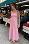 Candy Pink - Shoulder Tie Strap Gathered Dress