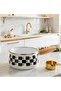 Bamboo Handle Checkered Pattern Enamel Sauce Pan, Frying Pan 16 cm