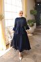 Navy Blue Skirt Suit with Lace Detail on the Front