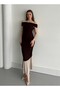 Brown Boat Neck Ruffle Dress - 4798