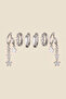 Silver Color Steel Zircon Stone Row Star Dangle Earrings Set of 6