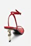 Sone Red Patent Leather Gold Heeled Thin Strap Women's Heeled Shoes - 5