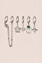 Silver Color Steel Green Stone Chain Star Dangle Earrings Set of 6