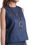 Denim Look Women's Sleeveless Blouse and Palazzo Trousers Set - 4