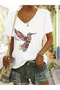 Women's Bird Printed V-Neck Sleeved Regular Fit Comfortable T-Shirt