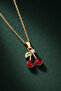 Red Crystal Stone Cherry Figured Pendant Hoop Earring Set - Gold - 4