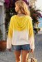 Women's Alaçatı Yellow Hooded Gradient Pocketed Mesh Detailed Linen Blend Loose Woven Shirt - 2