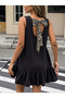 Women's Strappy Crew Neck Back Leopard Patterned Lace-Up Viscose Short Dress