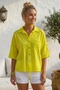 Neon Yellow Shirt Collar 3/4 Sleeve Buttoned Pocketed Tie-Waist Embroidered Cotton Woven Shirt 60 55 - 4