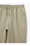 Slim Fit Linen Blend Pocketed Elastic Waist Lace-Up Trousers - 5