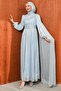 Baby Blue Collar Stoned Draped Janjan Evening Dress
