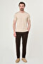 Plain Slim Fit Crew Neck Short Sleeve Men's T-Shirt Beige - 36890.26Y - 3
