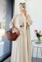 Premium Double Face Bat Sleeve Double Abaya Set - Cream - 3