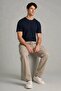 Men's Elastic Waist Cream Cargo Linen Trousers - 2