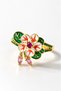 Women's Design Enamel Peach Flower Ring Hand-Painted Adjustable Gold Color Jewelry - 3