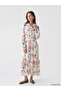 Lcw Modest Ecru Shirt Collar Patterned Waist Fit Women's Dress