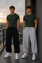 2 Pieces of Men's Elasticated Leg Sweatpants in Gray and Black