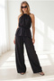 Women's Black Halter Neck Blouse with Pockets and Pants Set Tkm-19000504 - 2