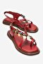 Hush Red Genuine Leather Beaded Women's Flip-Flop Sandals