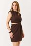 Women's Waist Window Detailed Gold Buckle Mini Dress Brown - 2