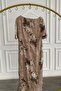 Plus Size Patterned Tencel Dress with Slit Detail on the Sides and Self-Tie Belt - 3
