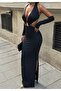 Metal Accessory Detailed Backless Dress with Sleeves - Black - 2