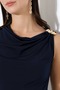 Asymmetrical Collar Sandy Blouse with Metal Accessories - 2