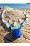 Natural Stone Quartz Blue Agate Necklace and Moonstone Evil Eye Beads on Steel Chain 2-Piece Women's Necklace - 3