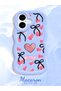 iPhone 16 Compatible Case with Camera Protector Blue Silicone Couple Phone Case Heart Pattern - 2