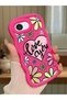 iPhone 16E Compatible Case with Camera Protector Red Silicone Couple Phone Case with Floral Pattern