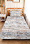 Gray Geometric Youth Room Single Pique Set - Mustard Anthracite 160X220 cm Quilted Bedspread - 6