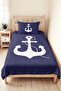 Navy Blue Anchor Youth Room Single Pique Set - Nautical 160X220 cm Quilted Bedspread - 4