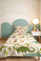 Dinosaur Green Children's Room Single Pique Set - Pastel Beige 160X220Cm Quilted Bedspread - 6