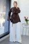 Asymmetrical Cut Modal Blouse with Side Gather Detail - Brown - 6